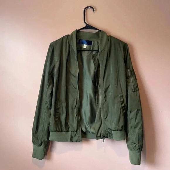 Francescas Olive Bomber Jacket Womens Size 2 Military Chic Streetwear - Picture 5 of 5